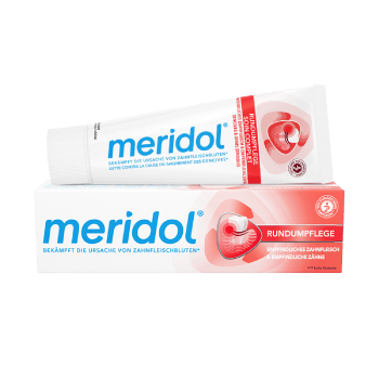 Zubní pasta Meridol Complete Care v krabičce.